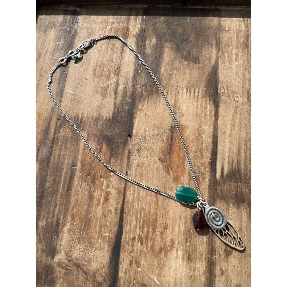 LUCKY BRAND SILVER TONE BUTTERFLY WING‎ SNAKE FACETED BEAD CHARM NECKLACE BOHO